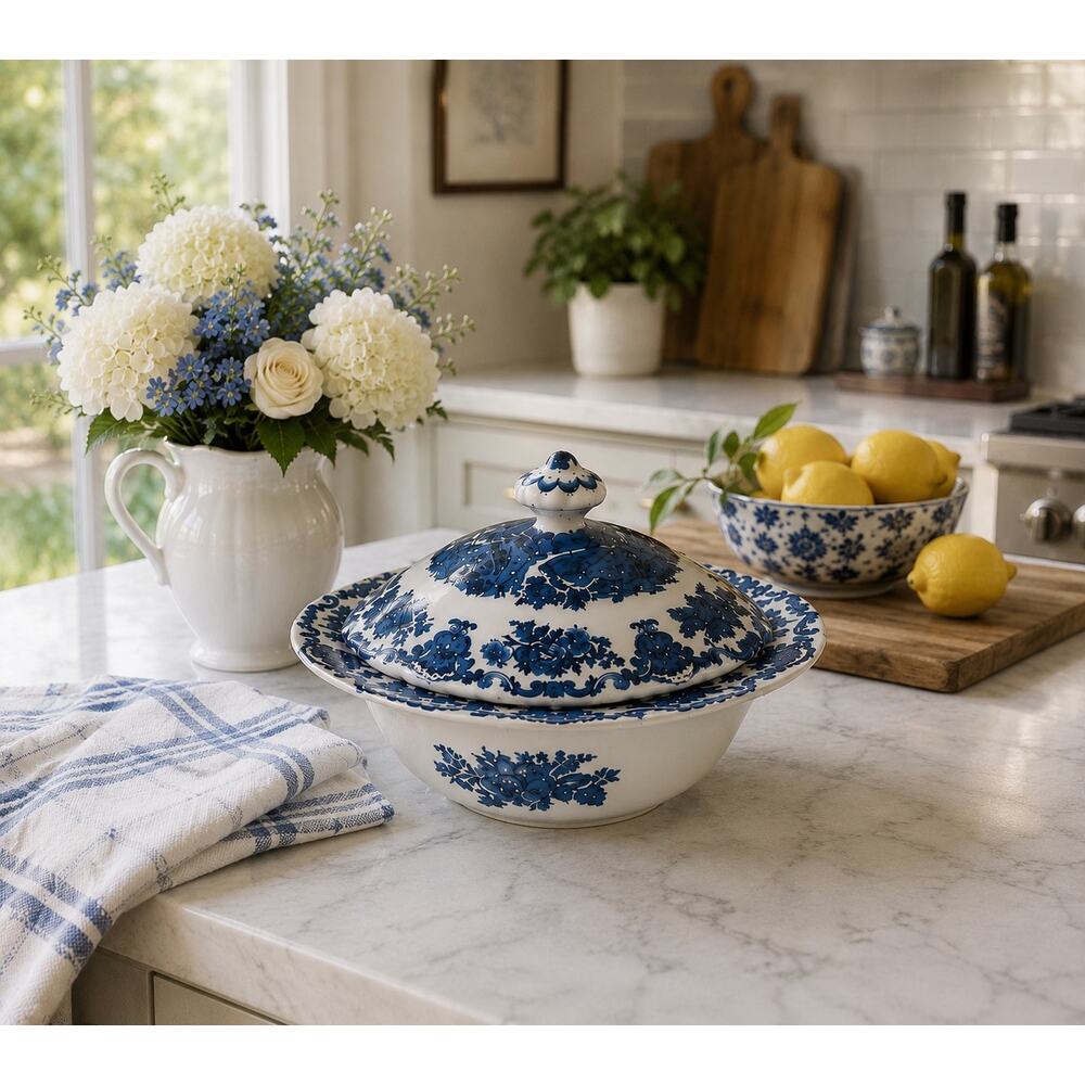 Vintage Enoch Wedgwood Royal Homes Britain Covered Vegetable Bowl Blue White - Picture 4 of 15